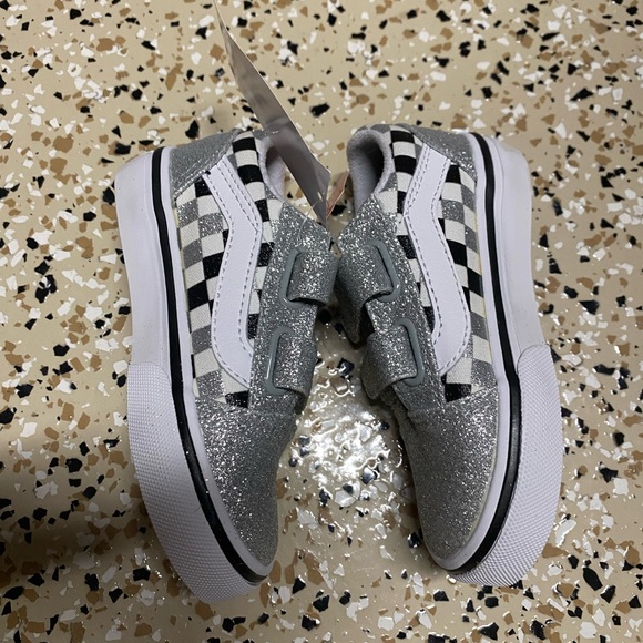 New old skool Vans toddler glitter Checkerboard Silver white Sneakers - Picture 2 of 6